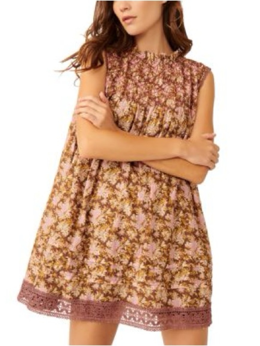 Free People Shea Printed Mini Dress in a brown and pink floral print, - Picture 3 of 10